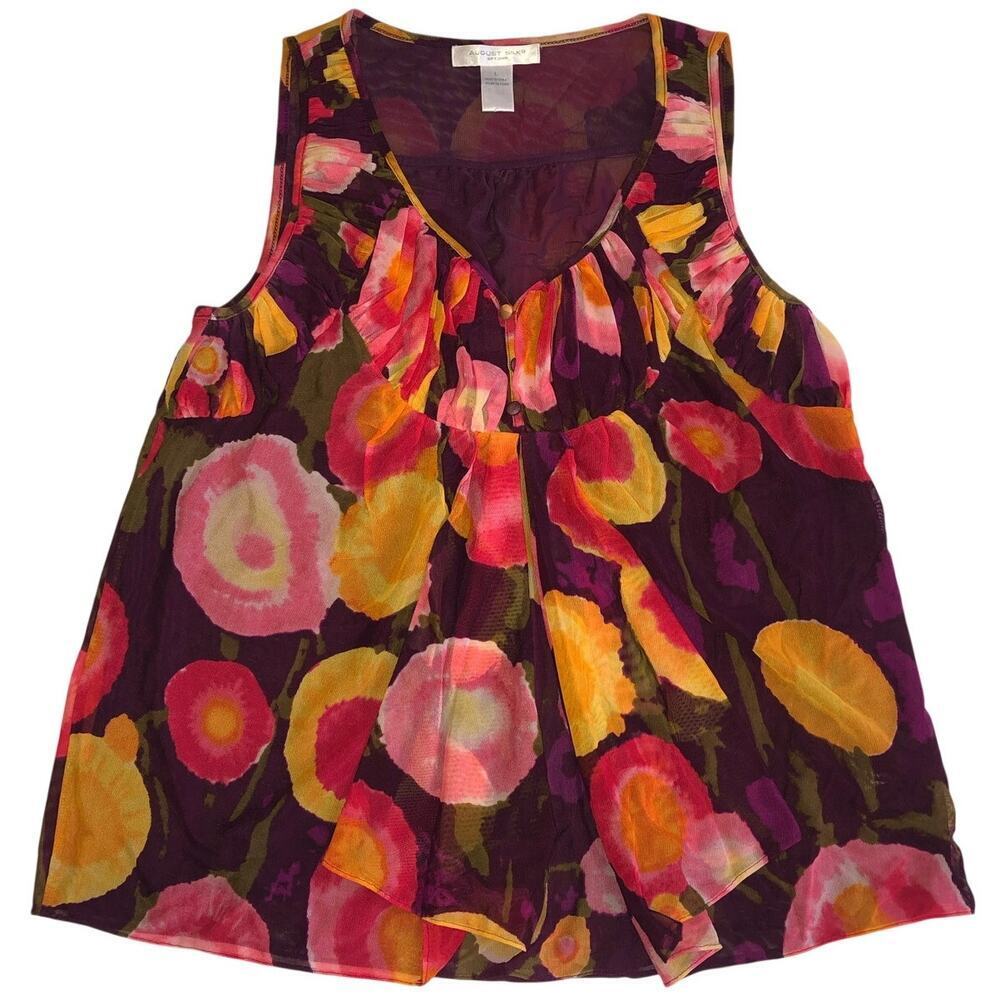 Mesh Top Size L Abstract Floral Red Purple Y2K Buttons Tank Babydoll Flowy Cool
